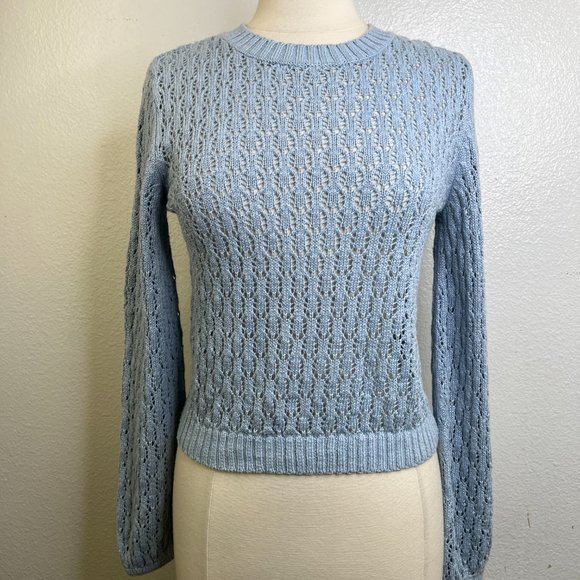 Reformation Rose Linen open knit eyelet Sweater in Blue Size XS - Picture 2 of 9